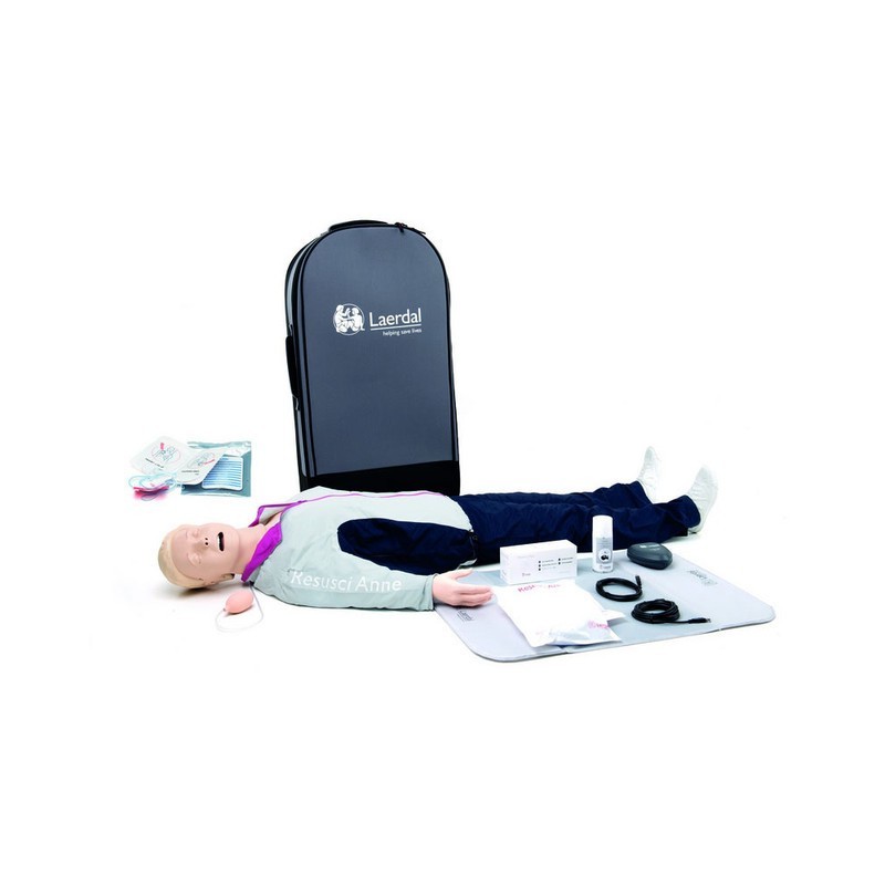 Laerdal Resusci Anne QCPR AED Full Body w Airway Head, Rechargeable Battery, & Carry Case